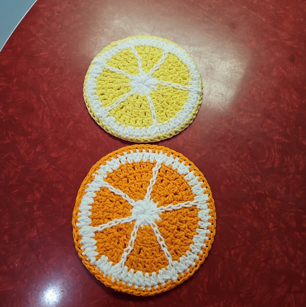 Crocheted Citrus 7" Hot Pads - Yellow & Orange
